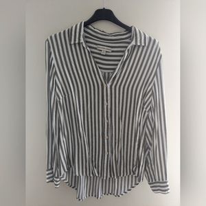 Striped Button Down Shirt by Jordan Alexander White with Green Stripes Size L